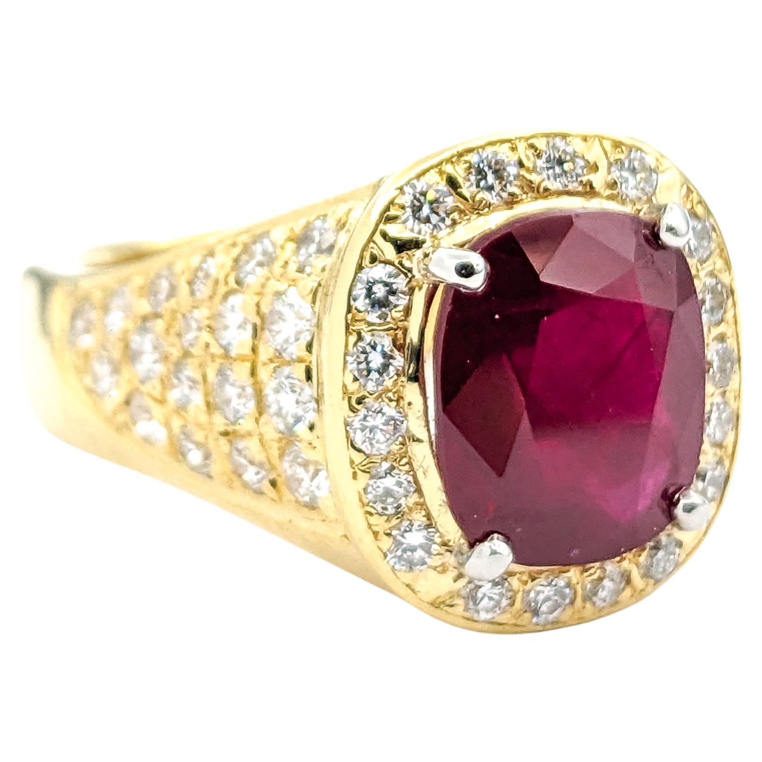GIA Cerified 5.87ct Heat-only Burmese Ruby & 1.50ctw Diamonds Ring In Yellow Gol For Sale