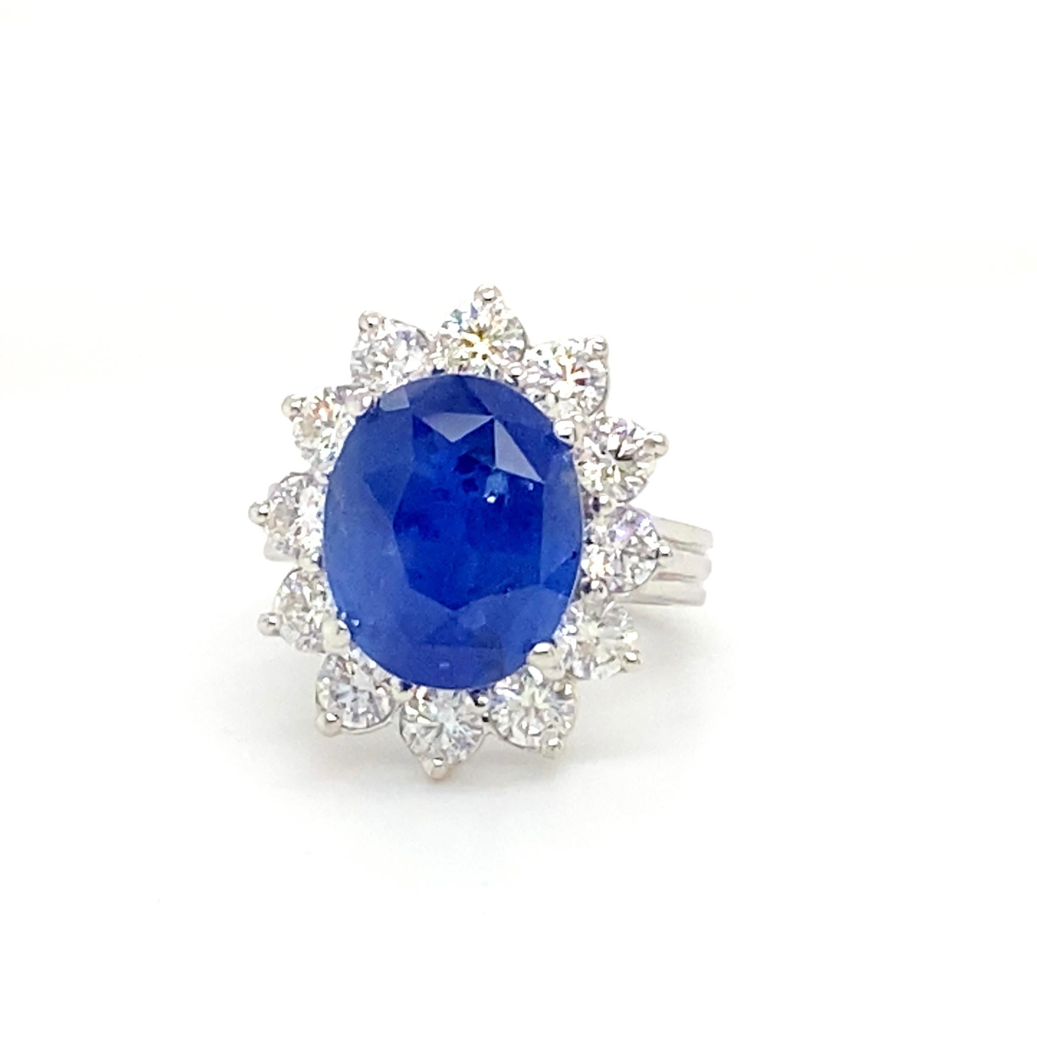 Oval Cut GIA Cerified 8.79 Carat Oval Ceylon Sapphire Ring Set with Diamonds For Sale