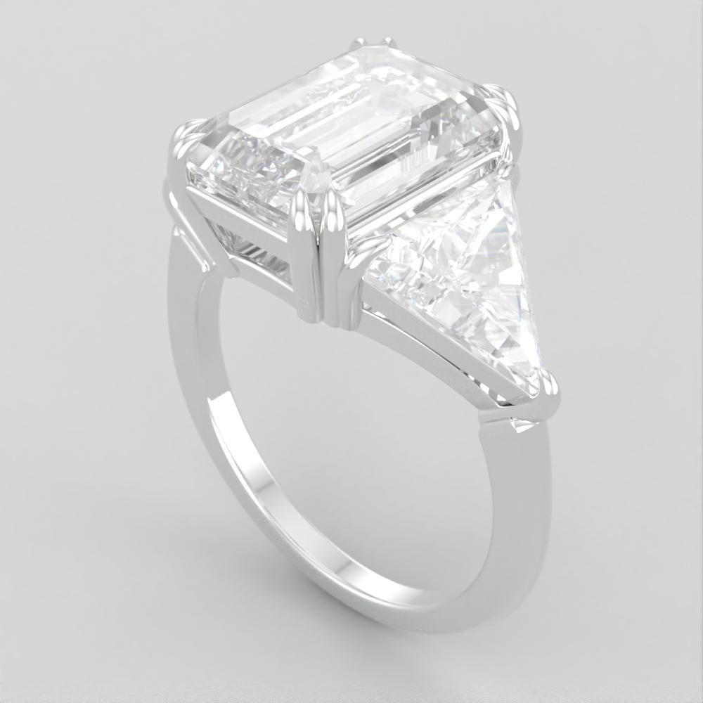 Contemporary GIA Ceritified 3.01 Carat Emerald Cut Diamond with Trillion Diamonds For Sale