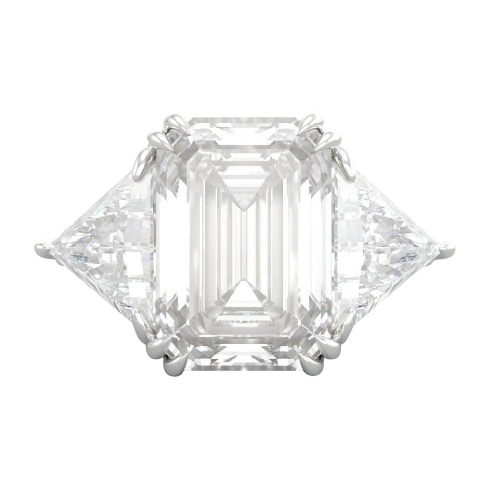 Diamant taille émeraude certifié GIA de 3,01 carats avec trillion de diamants en vente