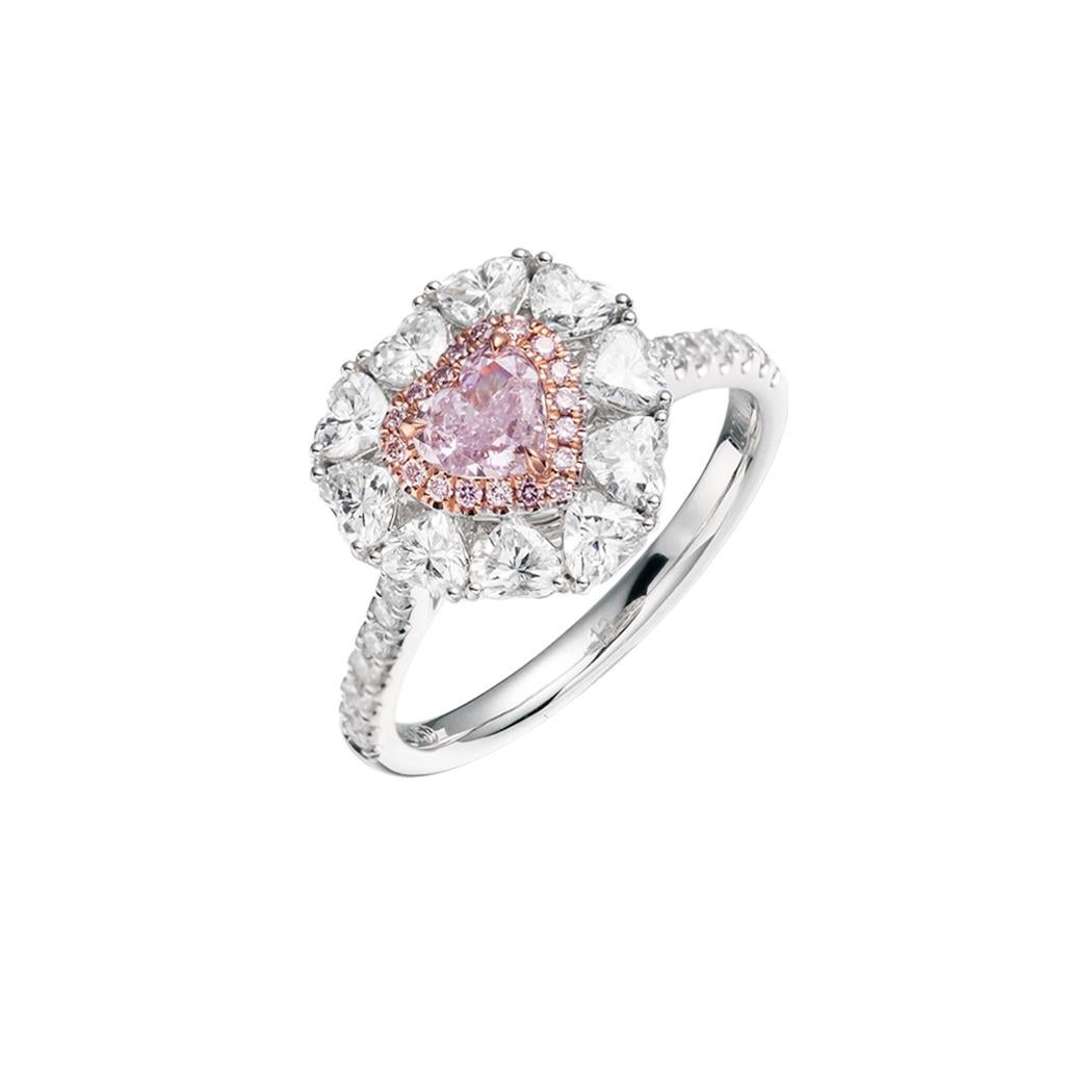 Contemporary GIA Cert 0.27ct Fancy Light Pinkish Purple Natural Diamond Halo Engagement Ring For Sale