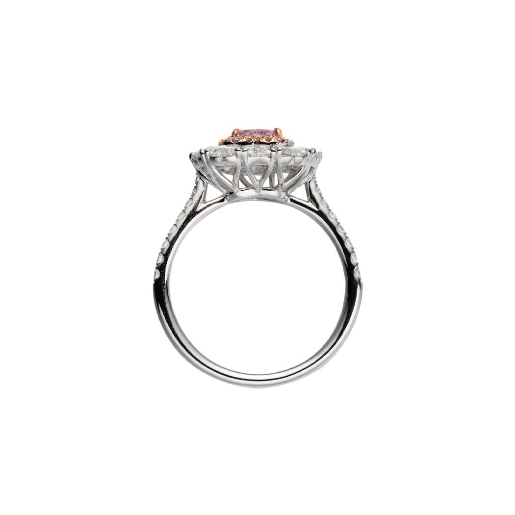 Heart Cut GIA Cert 0.27ct Fancy Light Pinkish Purple Natural Diamond Halo Engagement Ring For Sale