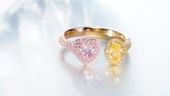 GIA Cert 0.61ct Fancy intense Yellow and Fancy Light Purplish Pink Diamond Ring