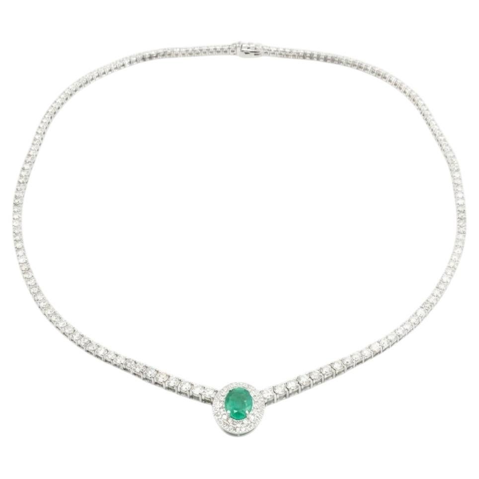 GIA Cert. 11 Carat Diamond & 2.31 Carat Insignificant Emerald Pendant Necklace For Sale