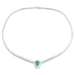 GIA Cert. 11 Carat Diamond & 2.31 Carat Insignificant Emerald Pendant Necklace