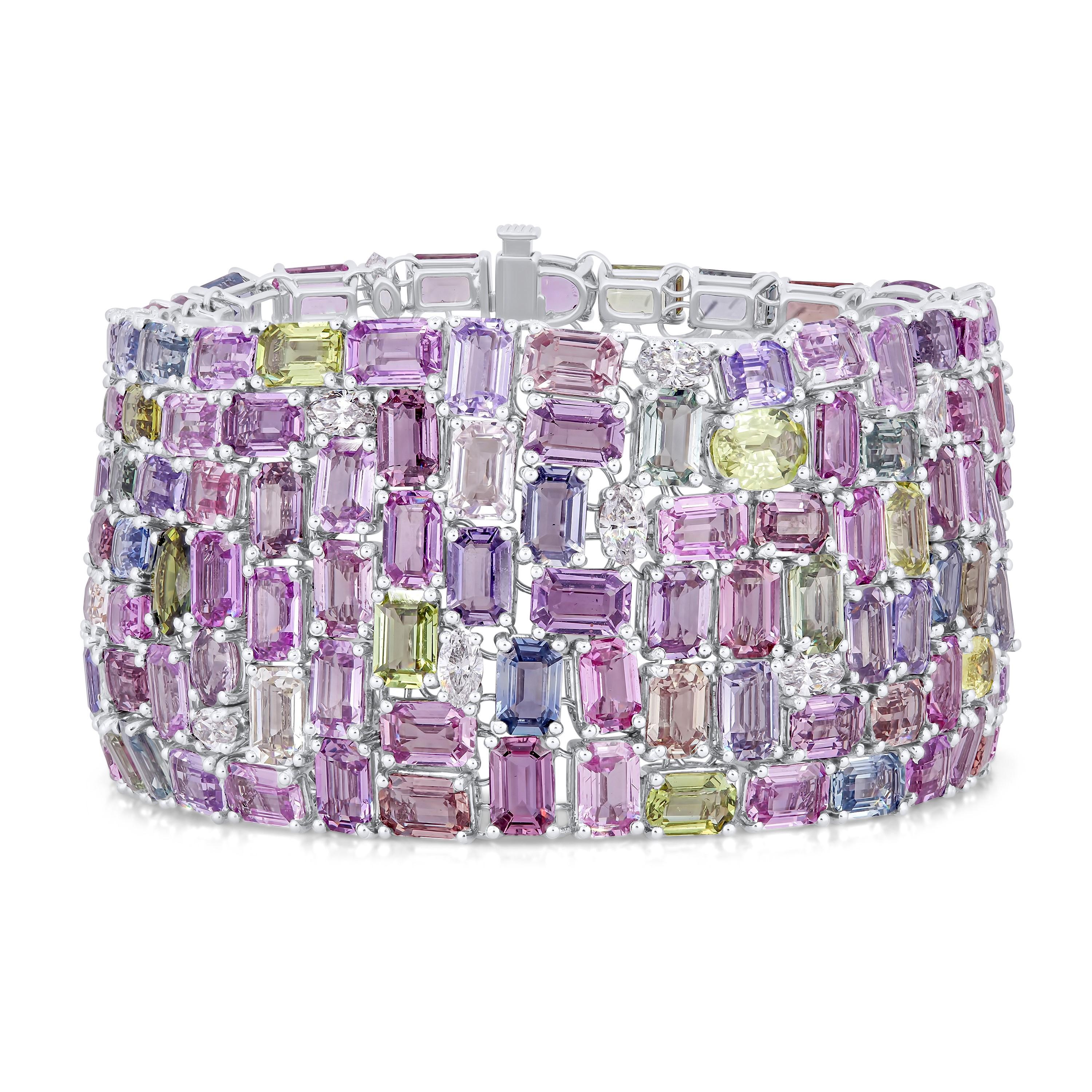 Bracelet de saphirs multicolores et diamants de 119,06 carats certifiés GIA, réf. 325 en vente 2