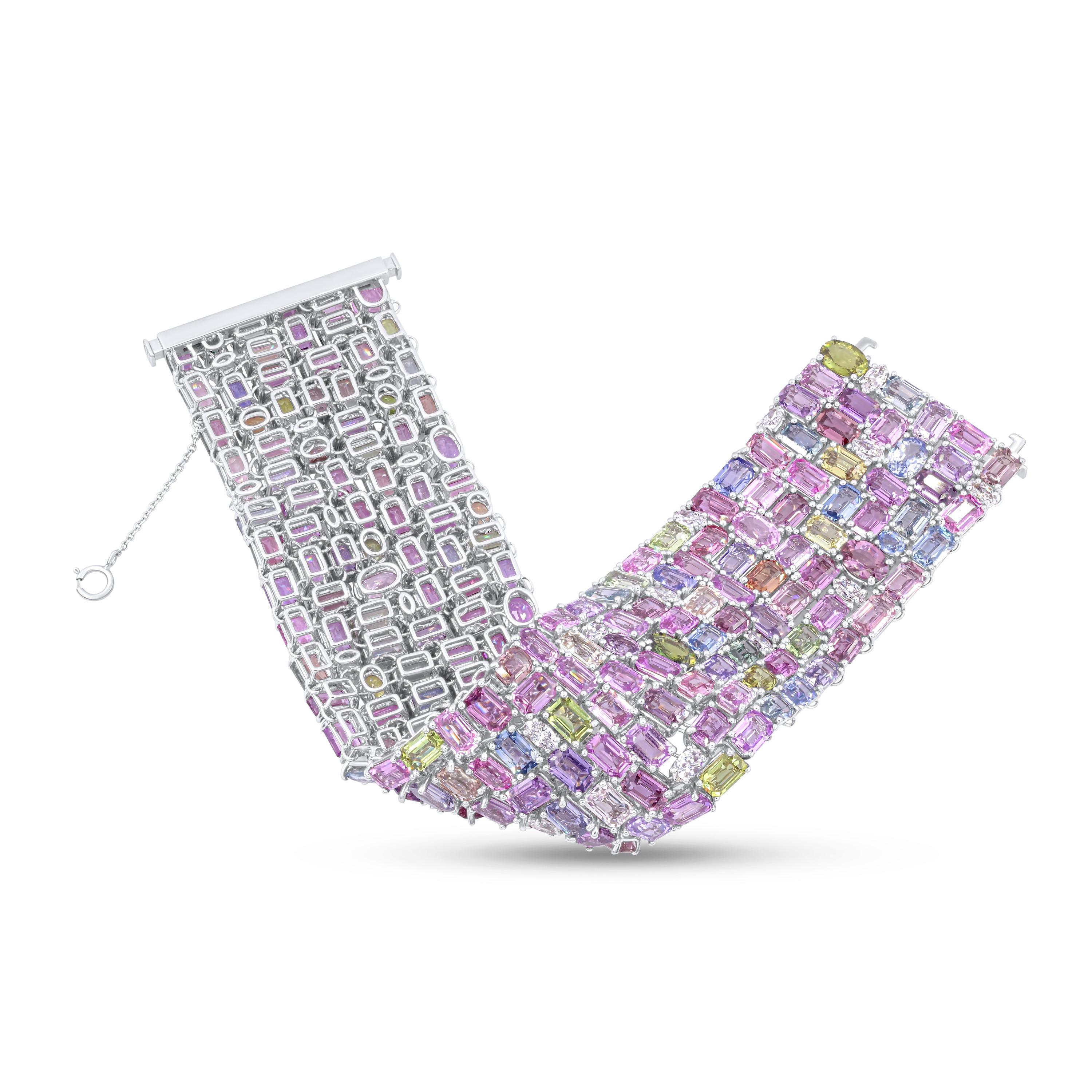 Bracelet de saphirs multicolores et diamants de 119,06 carats certifiés GIA, réf. 325 en vente 3