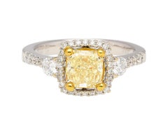 GIA Cert 1.24 Carat Radiant Cut Yellow (Y-Z) Diamond Ring in 18K White Gold