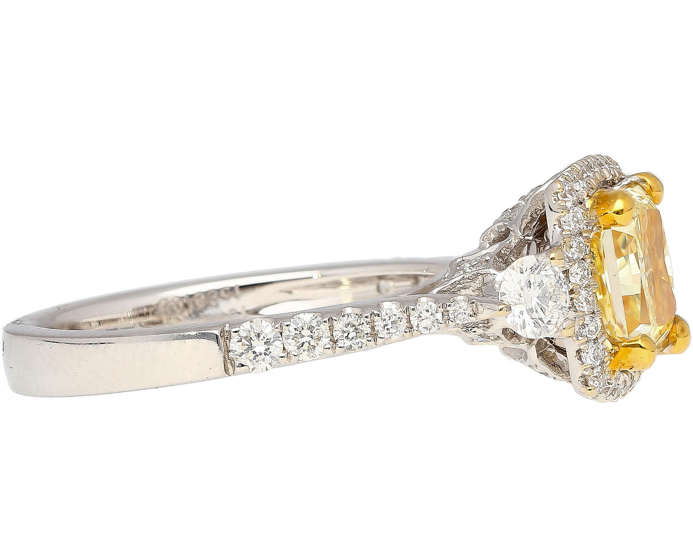 Women's GIA Cert 1.24 Carat Radiant Cut Yellow (Y-Z) Diamond Ring in 18K White Gold For Sale