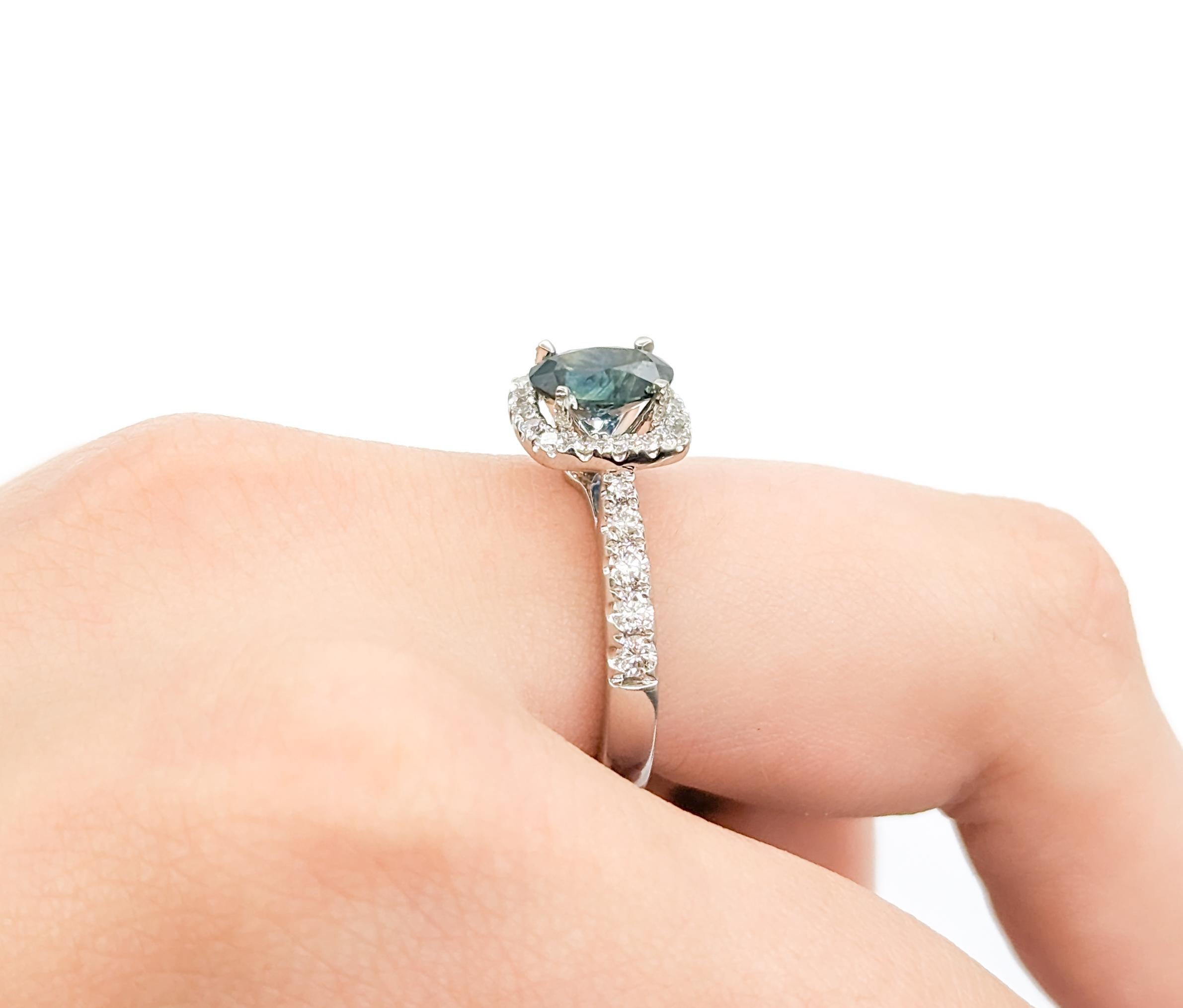 Oval Cut GIA Cert 1.43ct Montana Sapphire & Diamond Halo Ring in Platinum