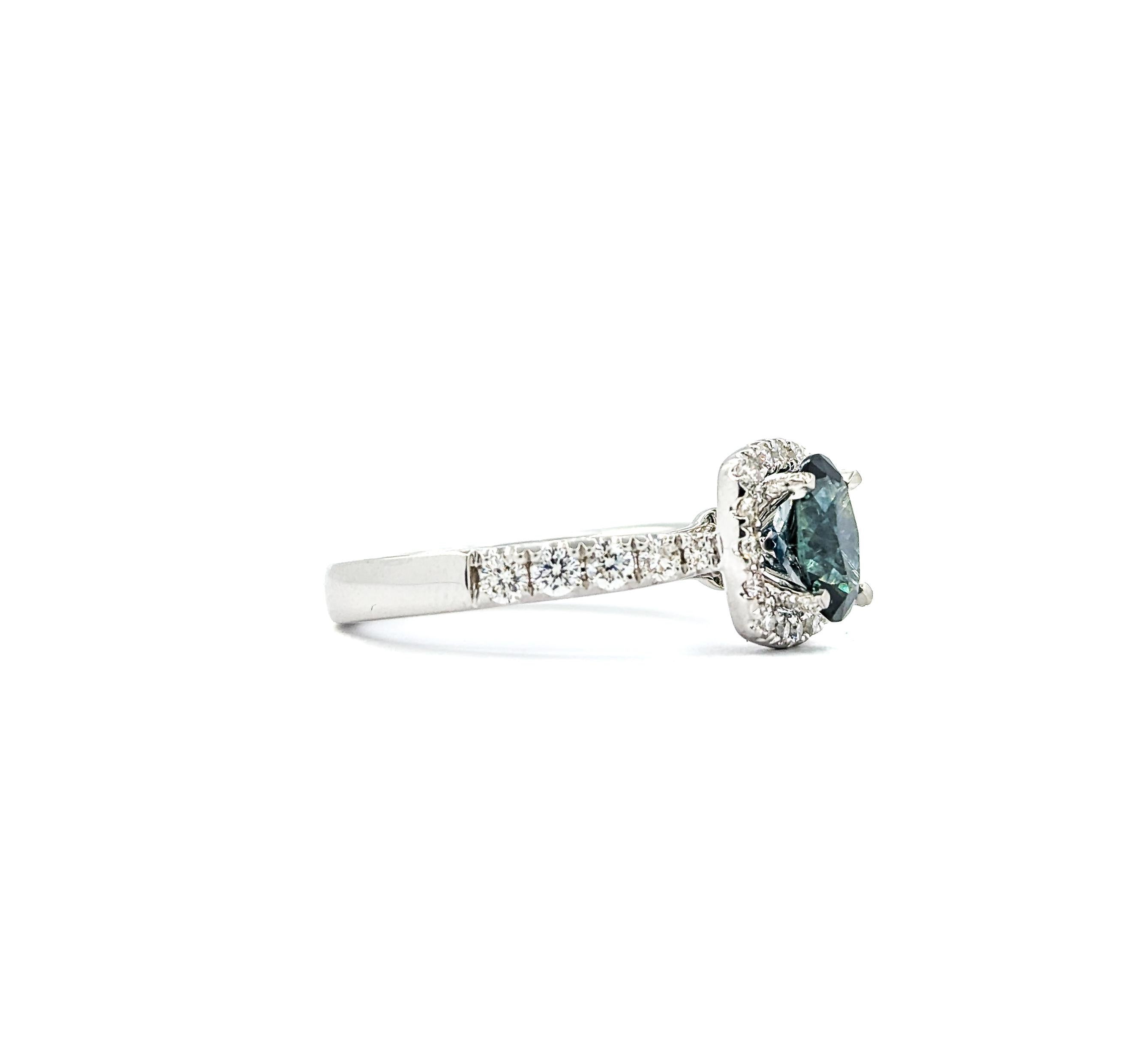 GIA Cert 1.43ct Montana Sapphire & Diamond Halo Ring in Platinum 1