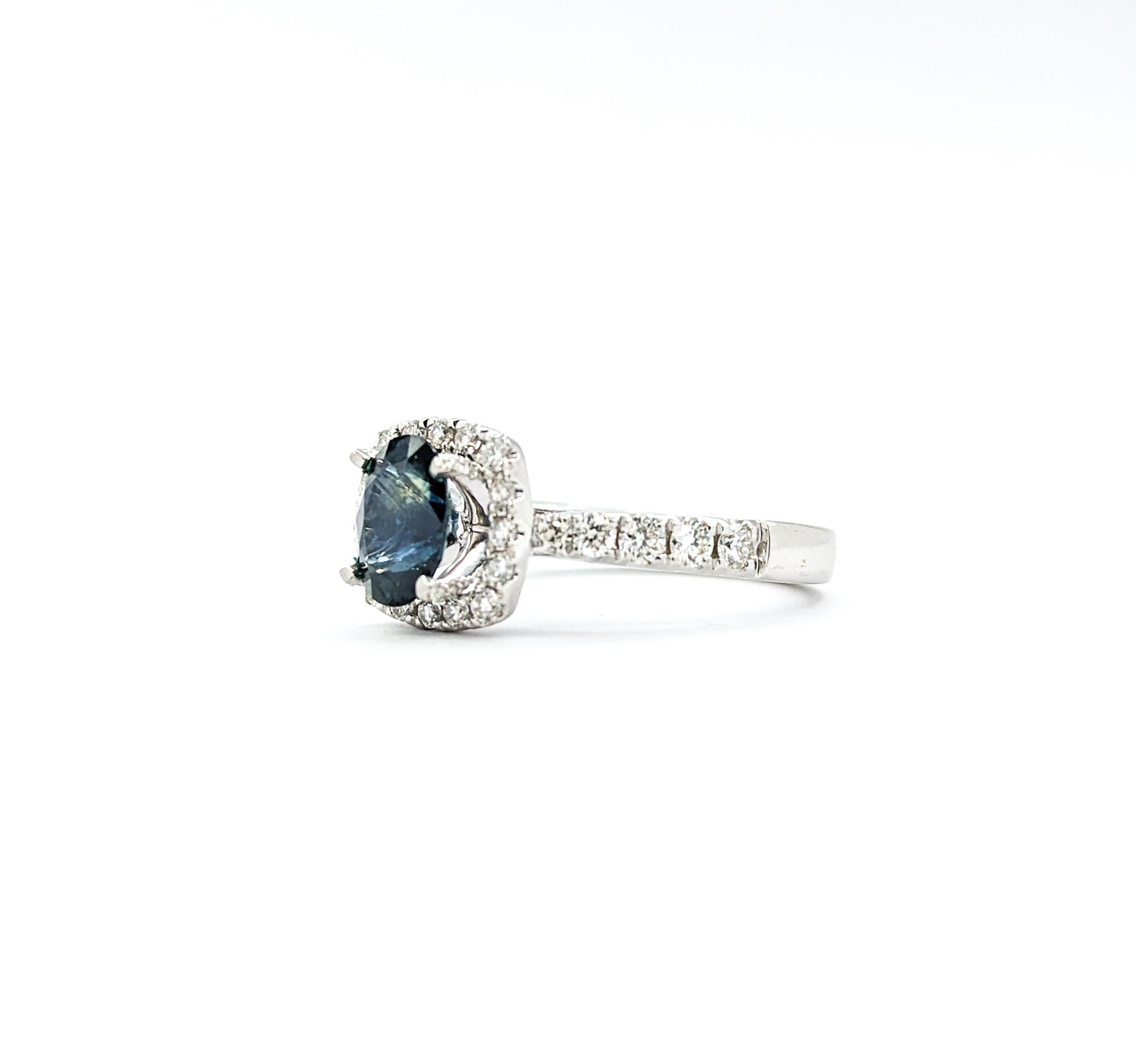 GIA Cert 1.43ct Montana Sapphire & Diamond Halo Ring in Platinum 2