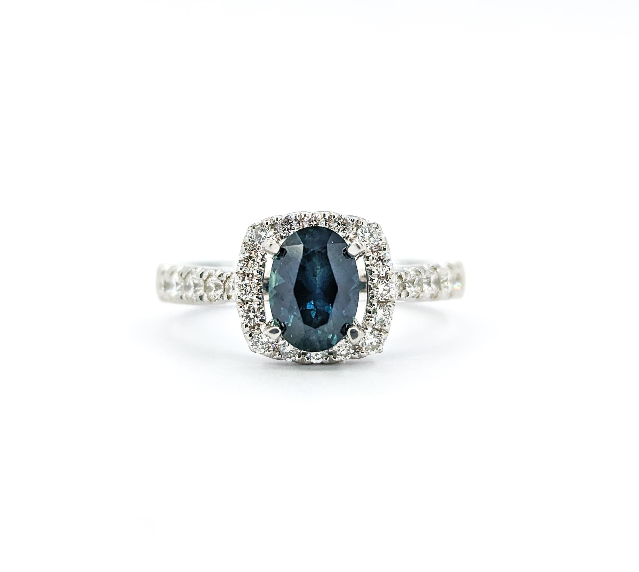 GIA Cert 1.43ct Montana Sapphire & Diamond Halo Ring in Platinum 3