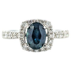 GIA Cert 1.43ct Montana Sapphire & Diamond Halo Ring in Platinum