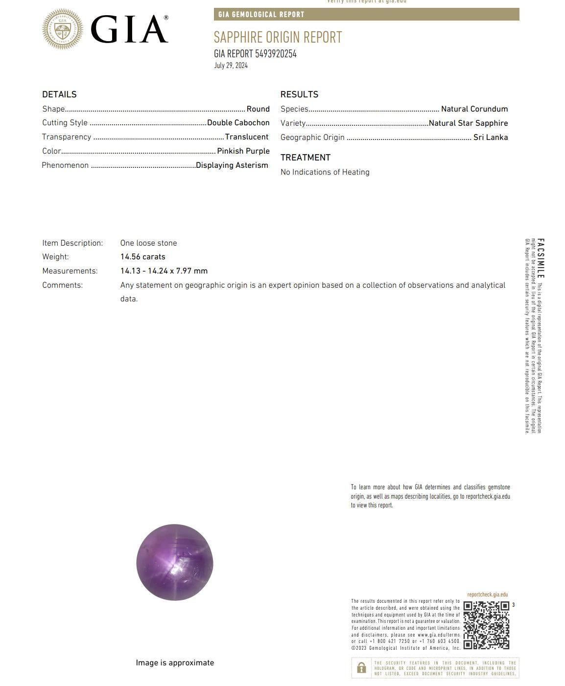 GIA-zertifizierter 14,56 Karat lila Sternsaphir ohne Hitze Sri Lanka Sonnenschliff-Ring (Ovalschliff) im Angebot