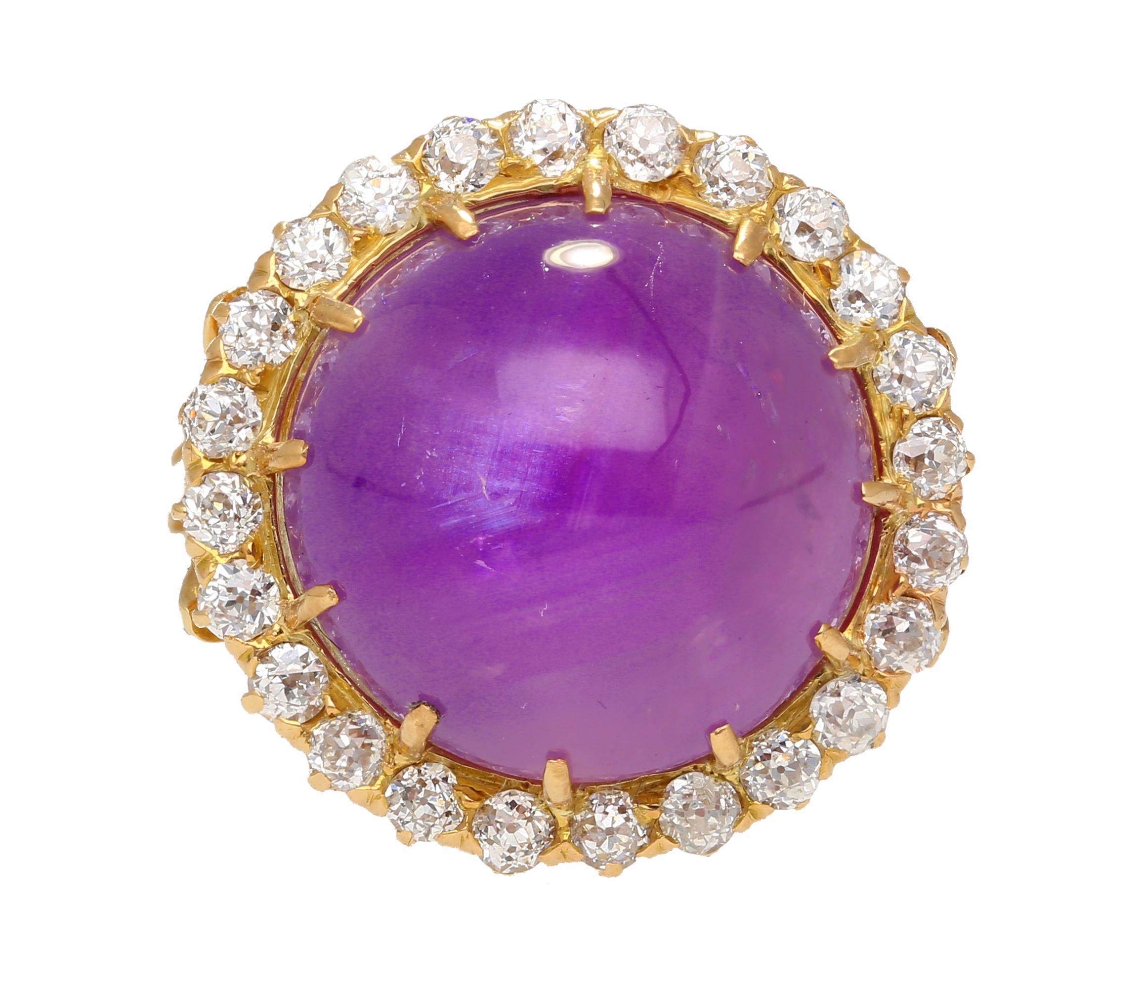 GIA-zertifizierter 14,56 Karat lila Sternsaphir ohne Hitze Sri Lanka Sonnenschliff-Ring Damen im Angebot