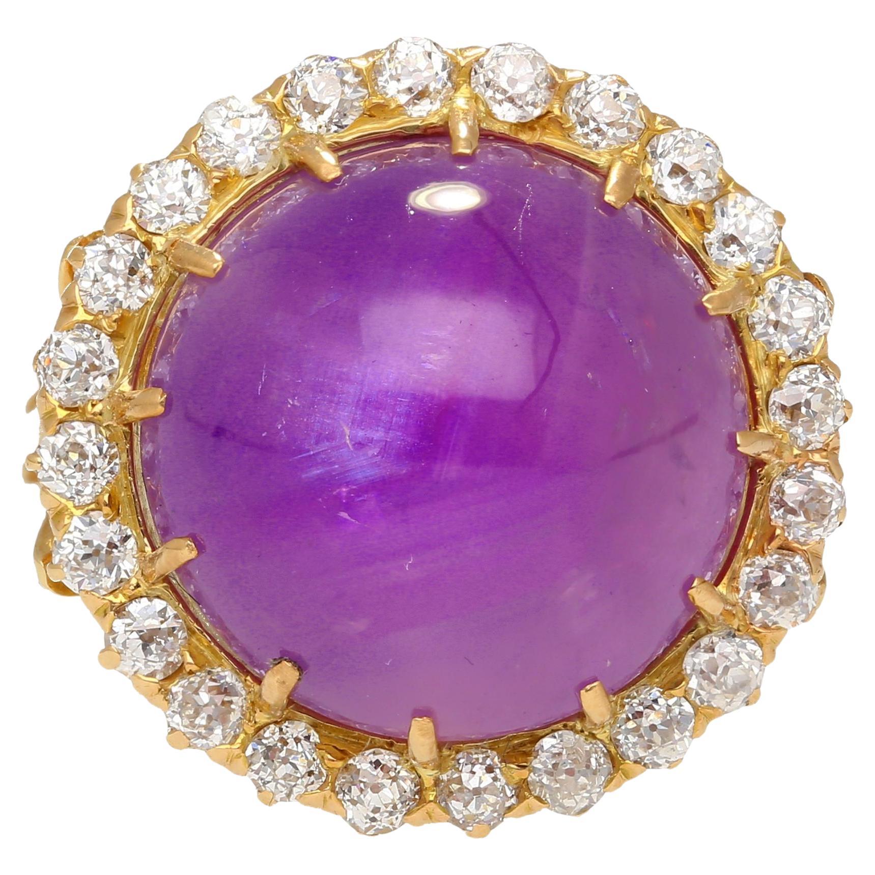 GIA Cert. 14.56 Carat Purple Star Sapphire No Heat Sri Lanka Sunburst Ring