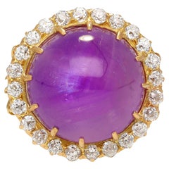 GIA Cert. 14.56 Carat Purple Star Sapphire No Heat Sri Lanka Sunburst Ring