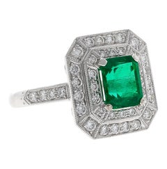 GIA Cert. 1.46 Carat Colombian Emerald & Diamond Filigree Vintage Ring in 18K