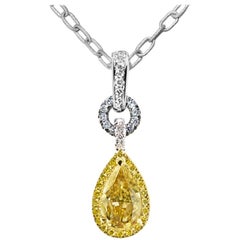 GIA Cert 1.50 Ct Yellow Blue Diamond Pendant Charm Enhancer Bail, Matte Necklace