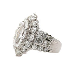GIA Cert. 1.50 Marquise Diamant E/VS2 Cluster Halo Platin Band Cocktail Ring