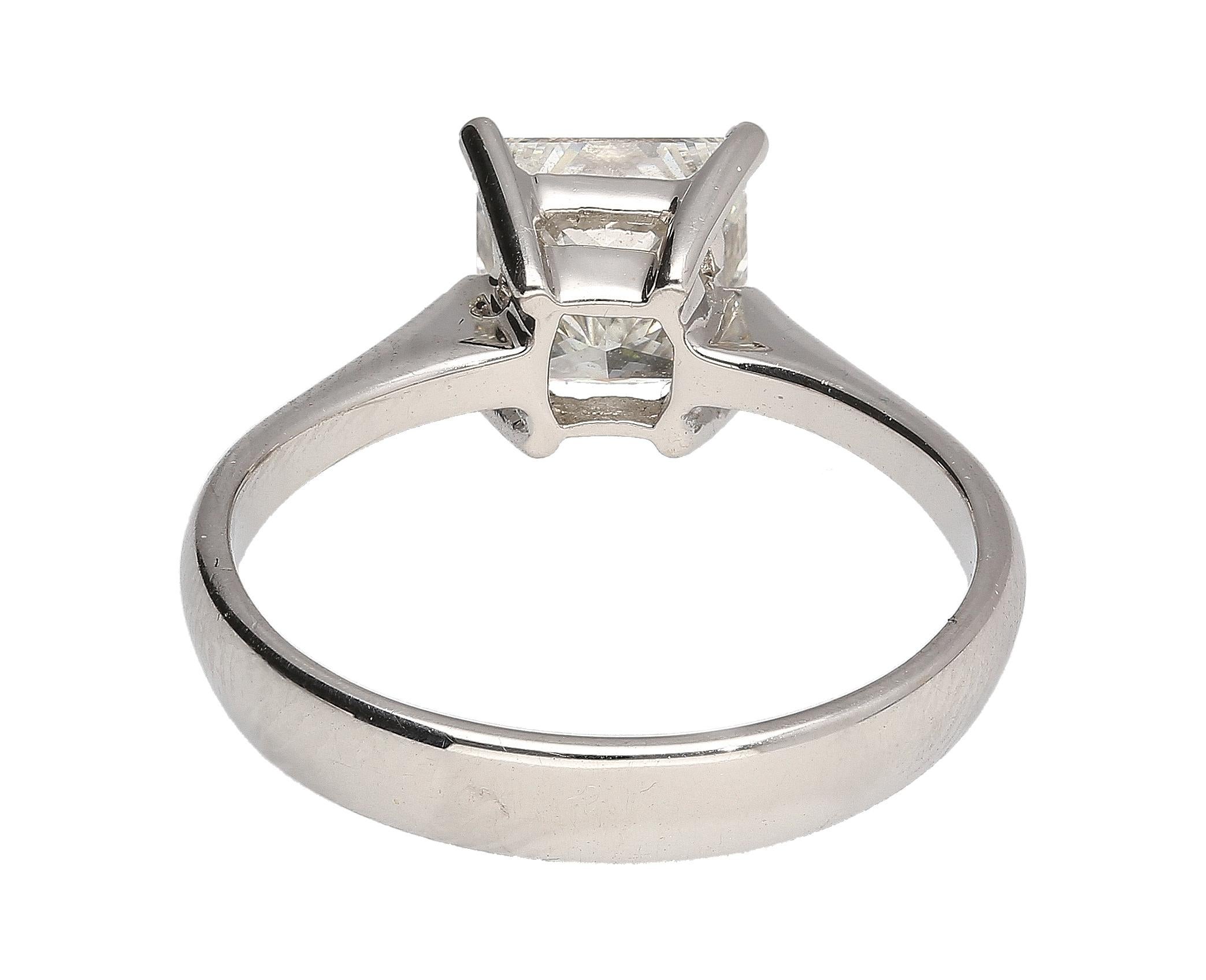 GIA certified princess cut 1.64 carat diamond ring, set in a stunning tiffany-style 18K white gold setting. This is a classic, stunning natural diamond solitaire ring that lets the center stone do all the talking. The diamond is eye clean,