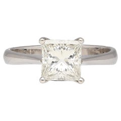 GIA Cert. 1.64 Carat Princess Cut Diamond Solitaire Setting 18K White Gold Ring