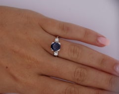 GIA Cert. 1.85 Carat Oval Blue Sapphire & Diamond 14K White Gold 3 Stone Ring
