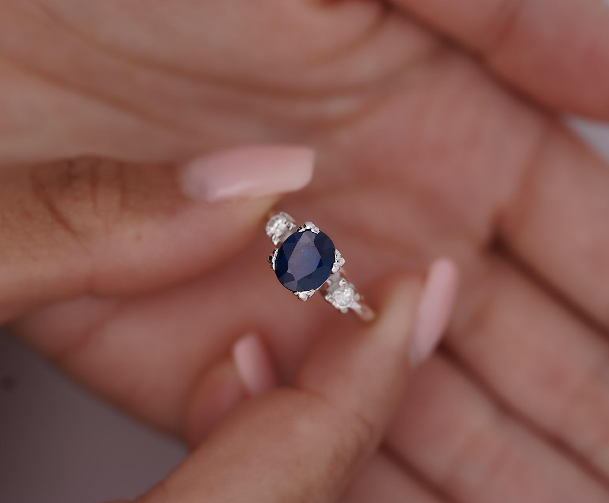 Oval Cut GIA Cert. 1.85 Carat Oval Blue Sapphire & Diamond 14K White Gold 3 Stone Ring For Sale