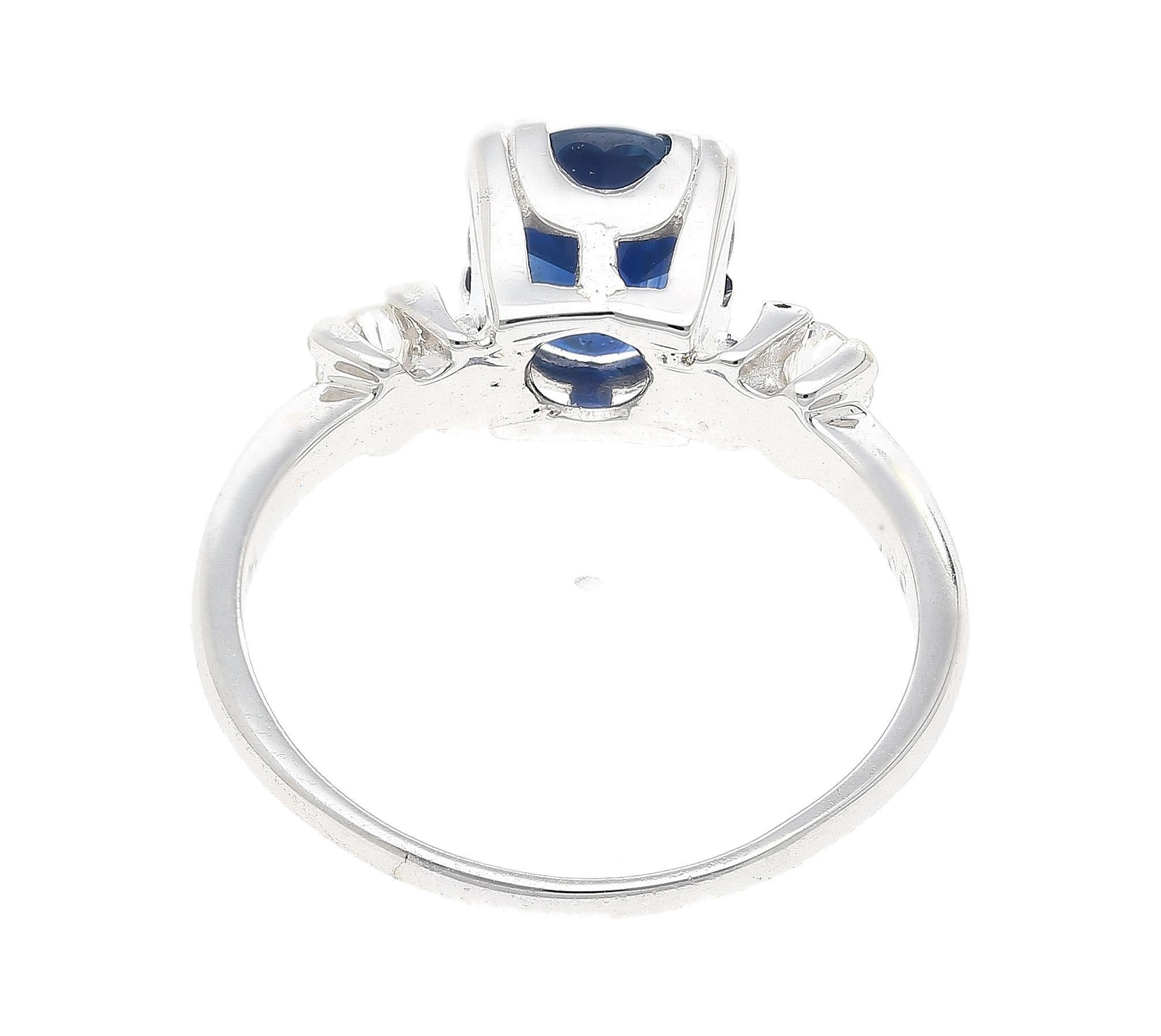 GIA Cert. 1.85 Carat Oval Blue Sapphire & Diamond 14K White Gold 3 Stone Ring In New Condition For Sale In Miami, FL