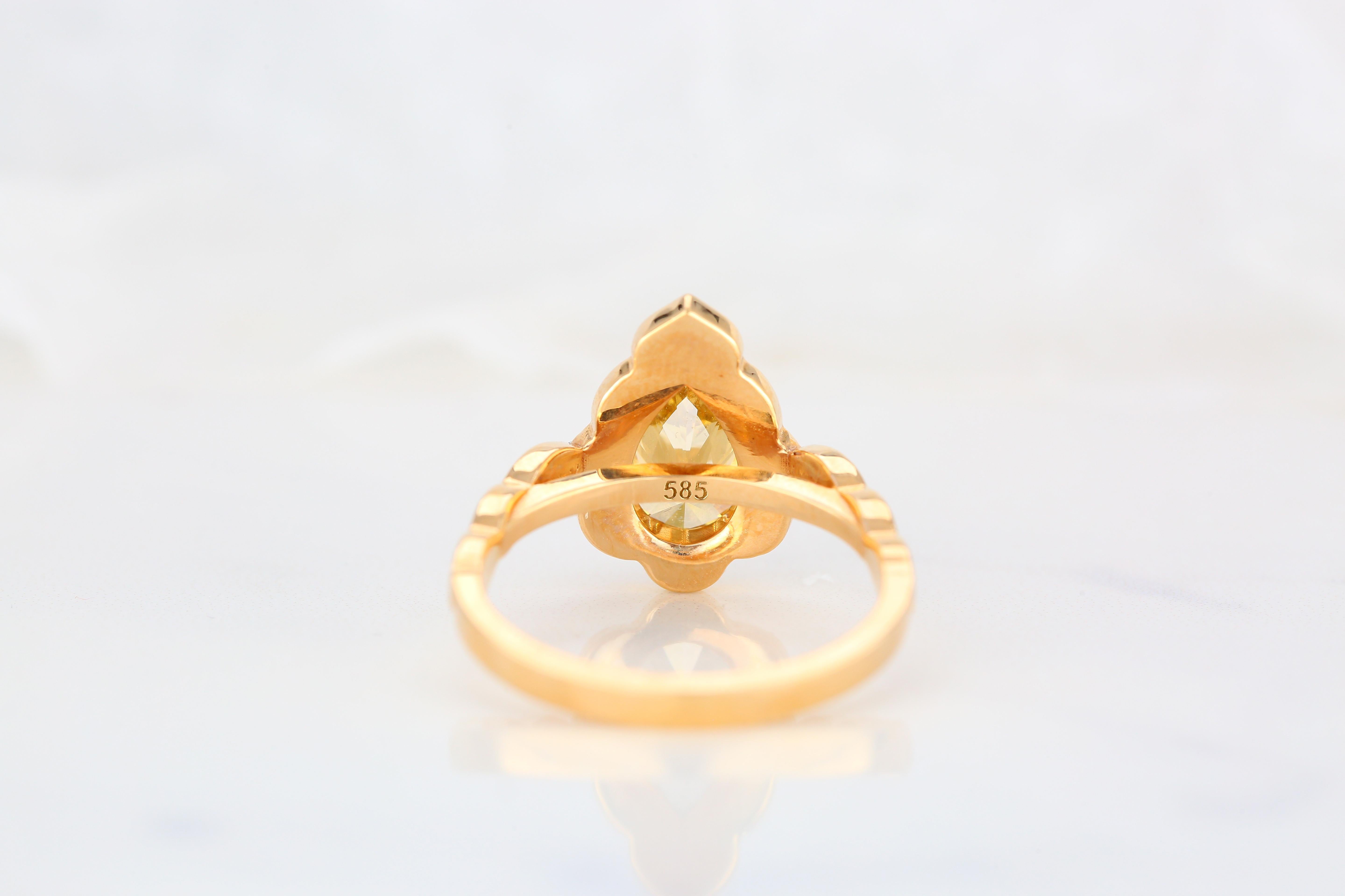 For Sale:  GIA Cert 18K Gold 1.53 ct. Pear Shape Fancy Yellow Diamond Solitaire Bridal Ring 10