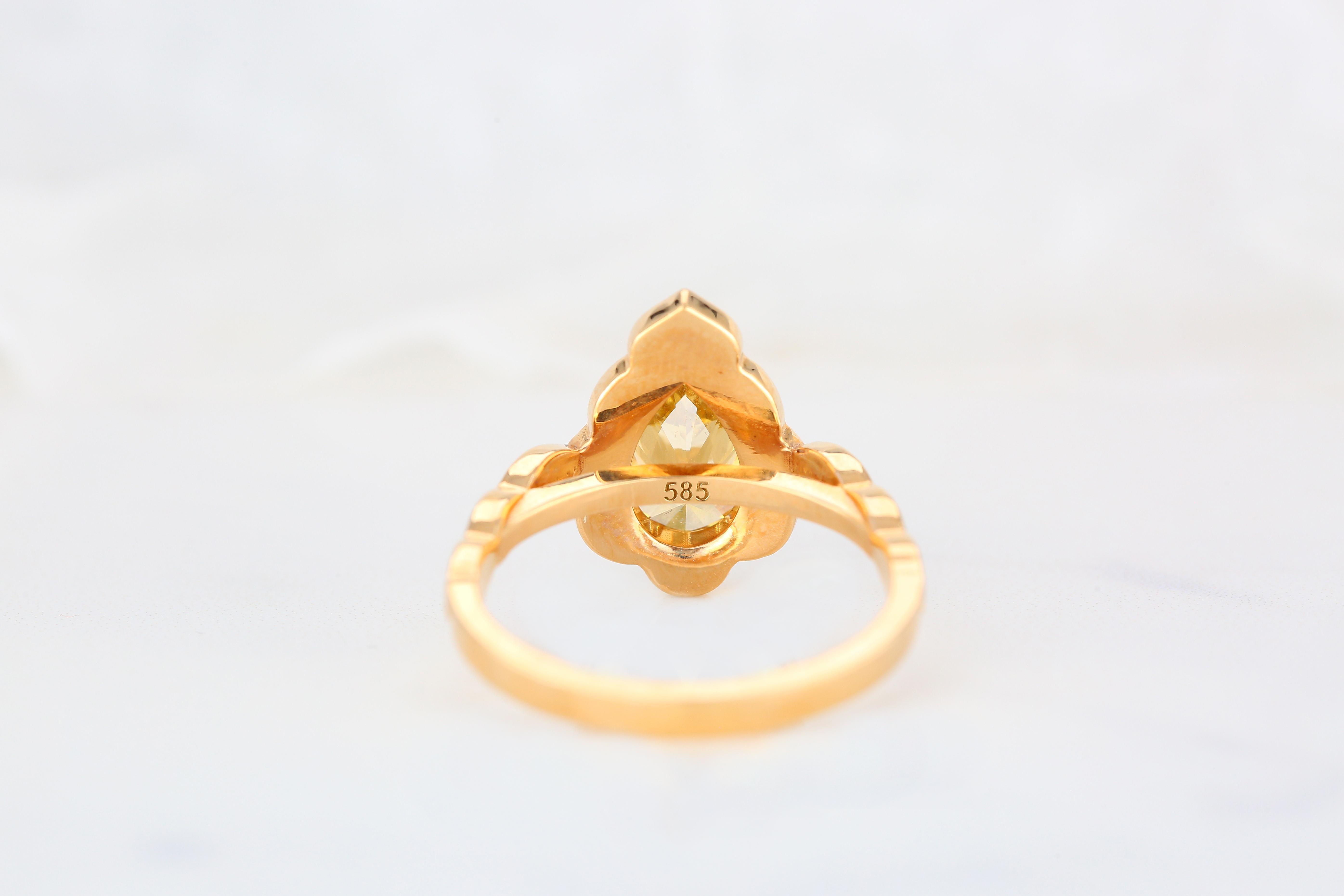 For Sale:  GIA Cert 18K Gold 1.53 ct. Pear Shape Fancy Yellow Diamond Solitaire Bridal Ring 11