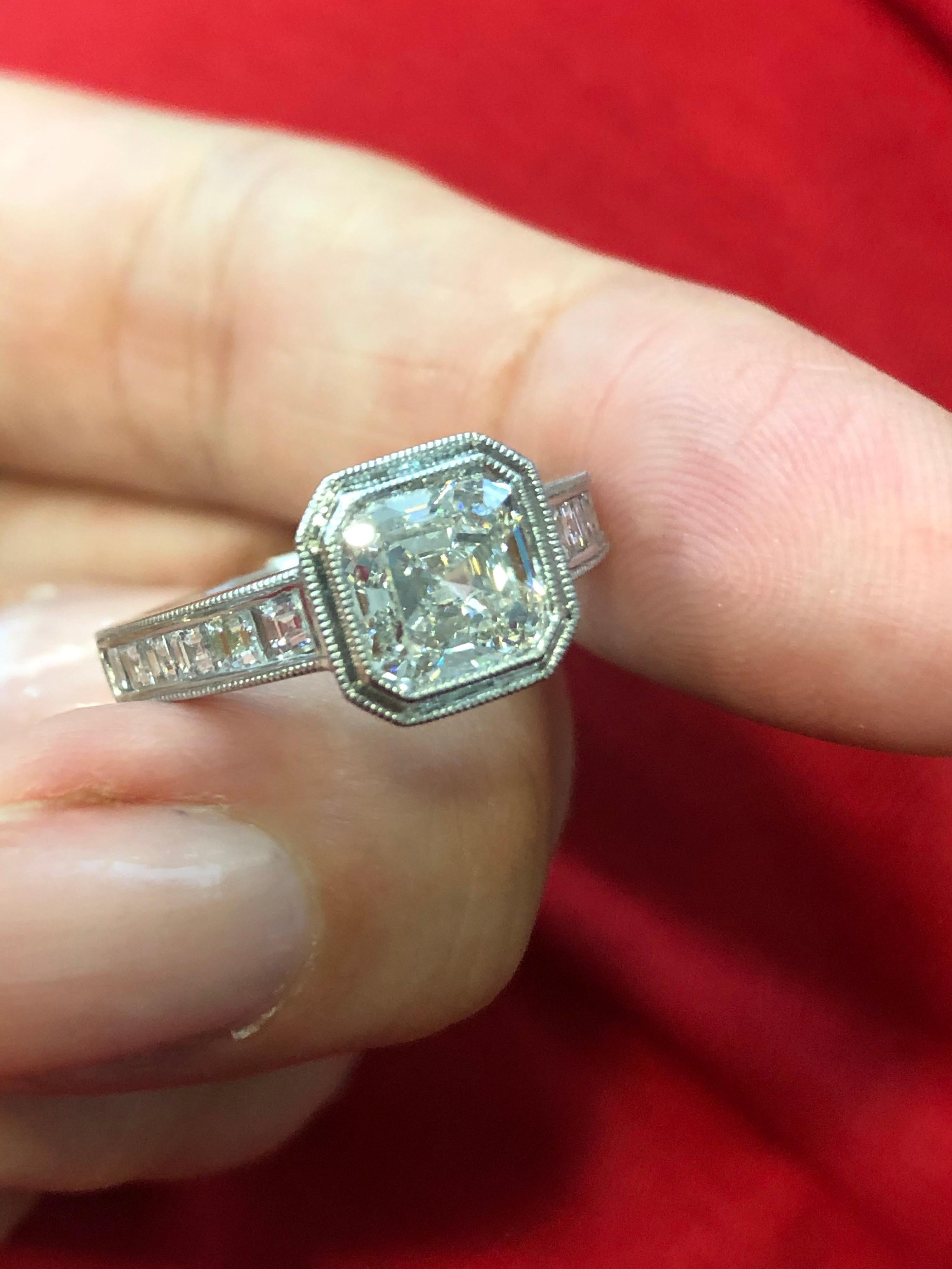 GIA 2.00 Carat Square Emerald Cut Diamond Engagement Ring Carre Cut Band 6.25 In New Condition For Sale In Miami, FL