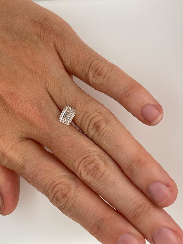 Women's or Men's GIA Cert 2.01 FSI Emerald Cut Diamond Engagement Ring Bezel Set in Yellow Gold