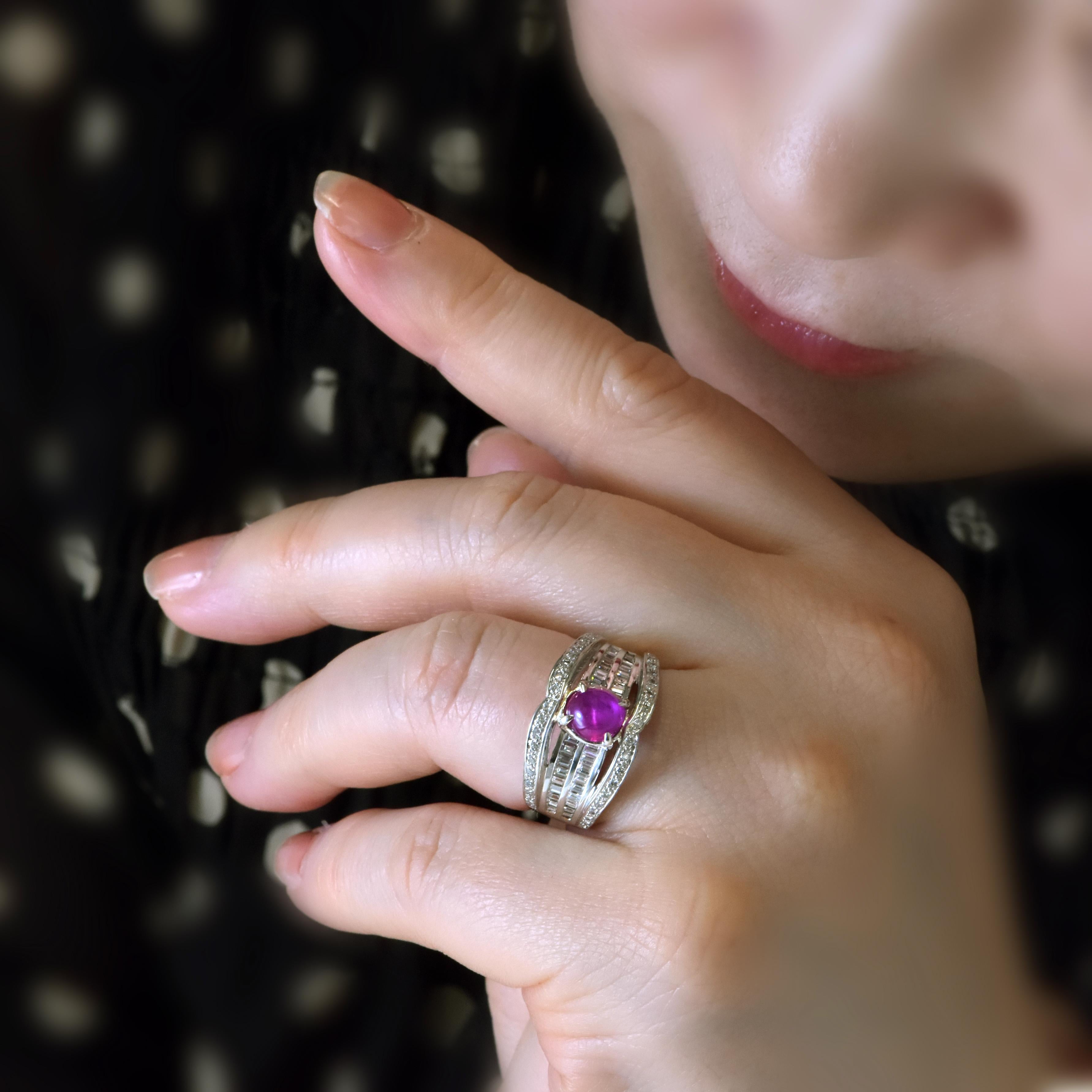 GIA Cert. 2,14 Karat natürlicher burmesischer Sternrubin und Diamantring aus Platin im Angebot 6