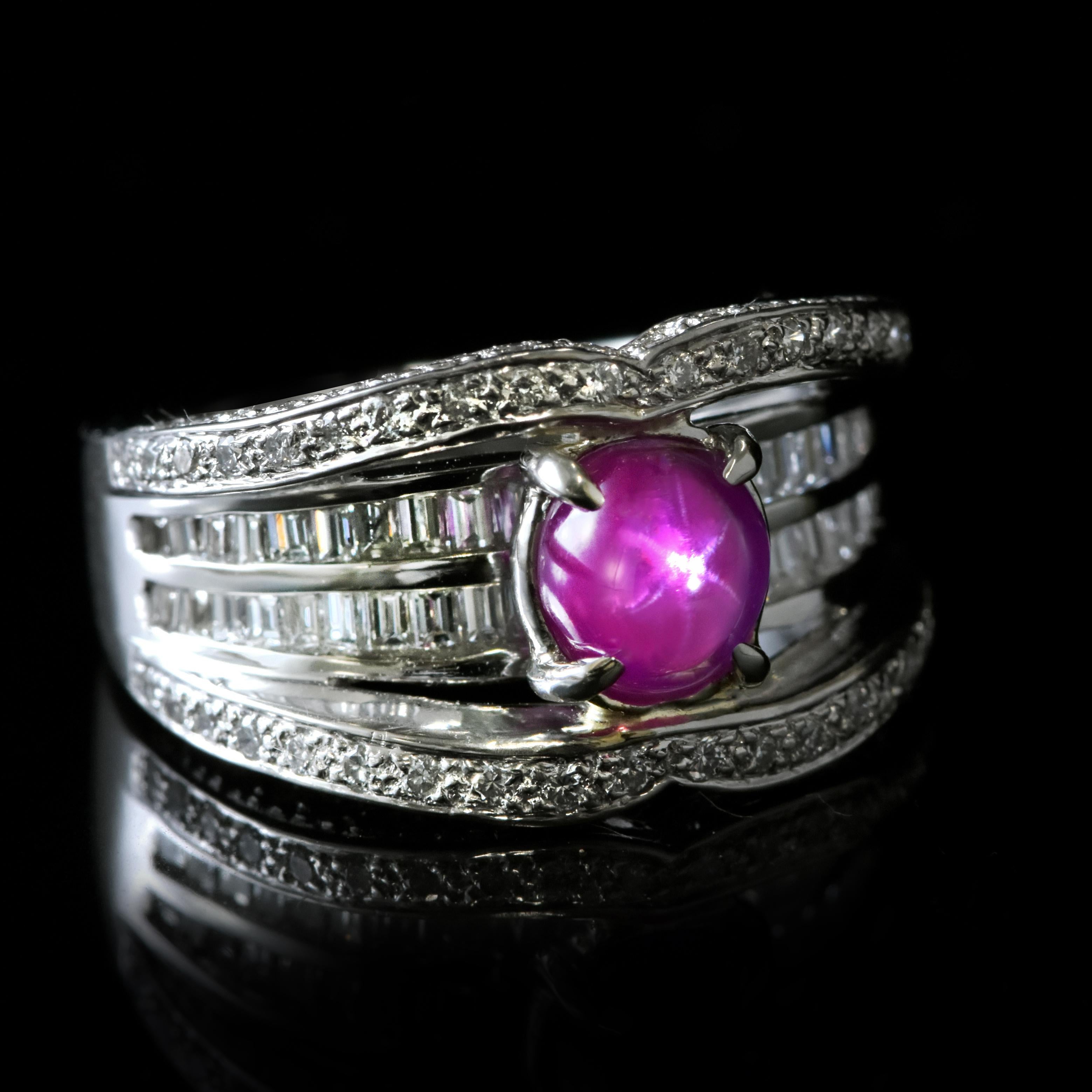GIA Cert. 2,14 Karat natürlicher burmesischer Sternrubin und Diamantring aus Platin im Angebot 7