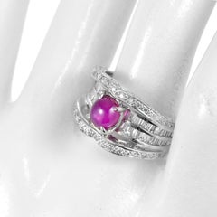 GIA Cert. 2.14 Carat Natural Burmese Star Ruby and Diamond Ring Made in Platinum