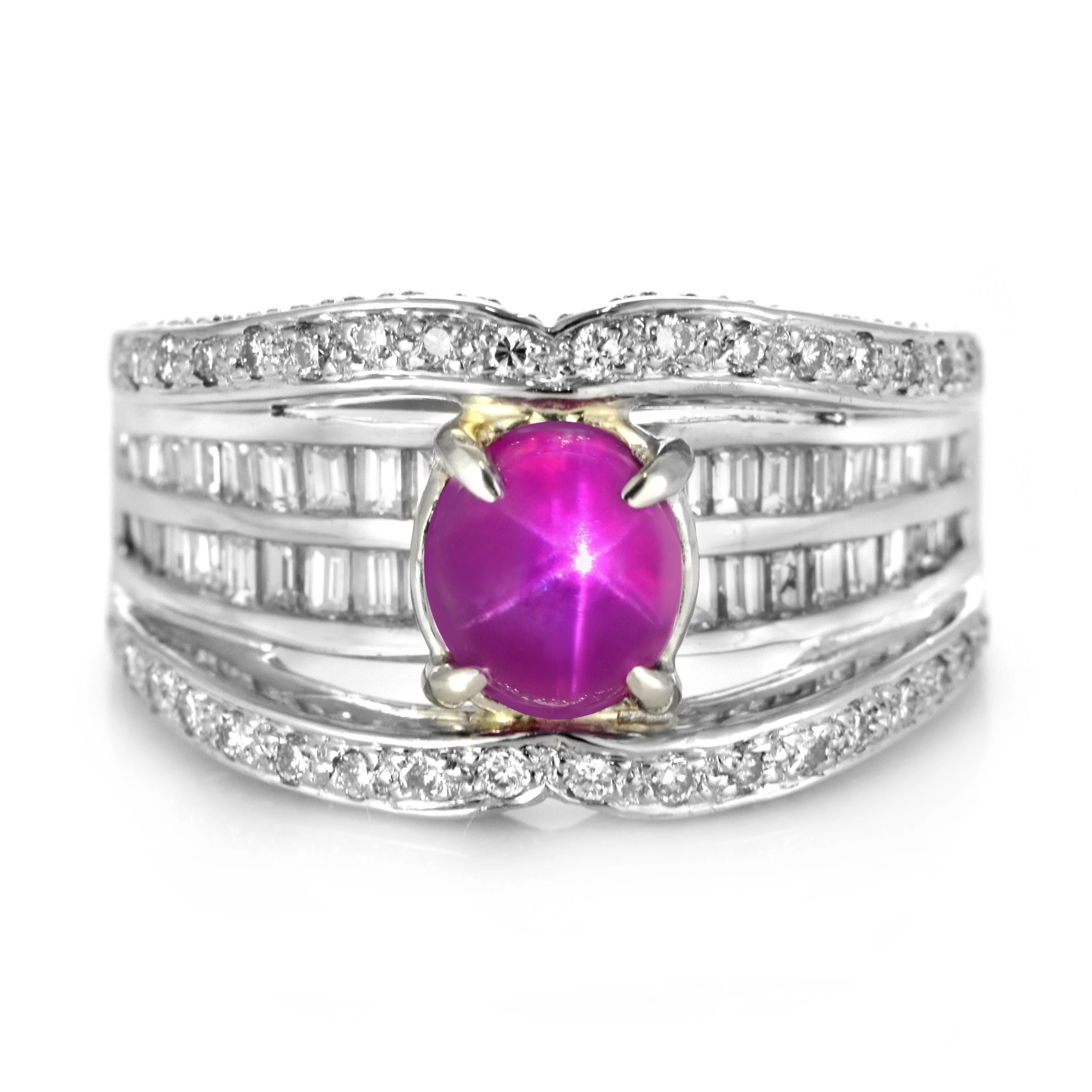 GIA Cert. 2,14 Karat natürlicher burmesischer Sternrubin und Diamantring aus Platin (Cabochon) im Angebot