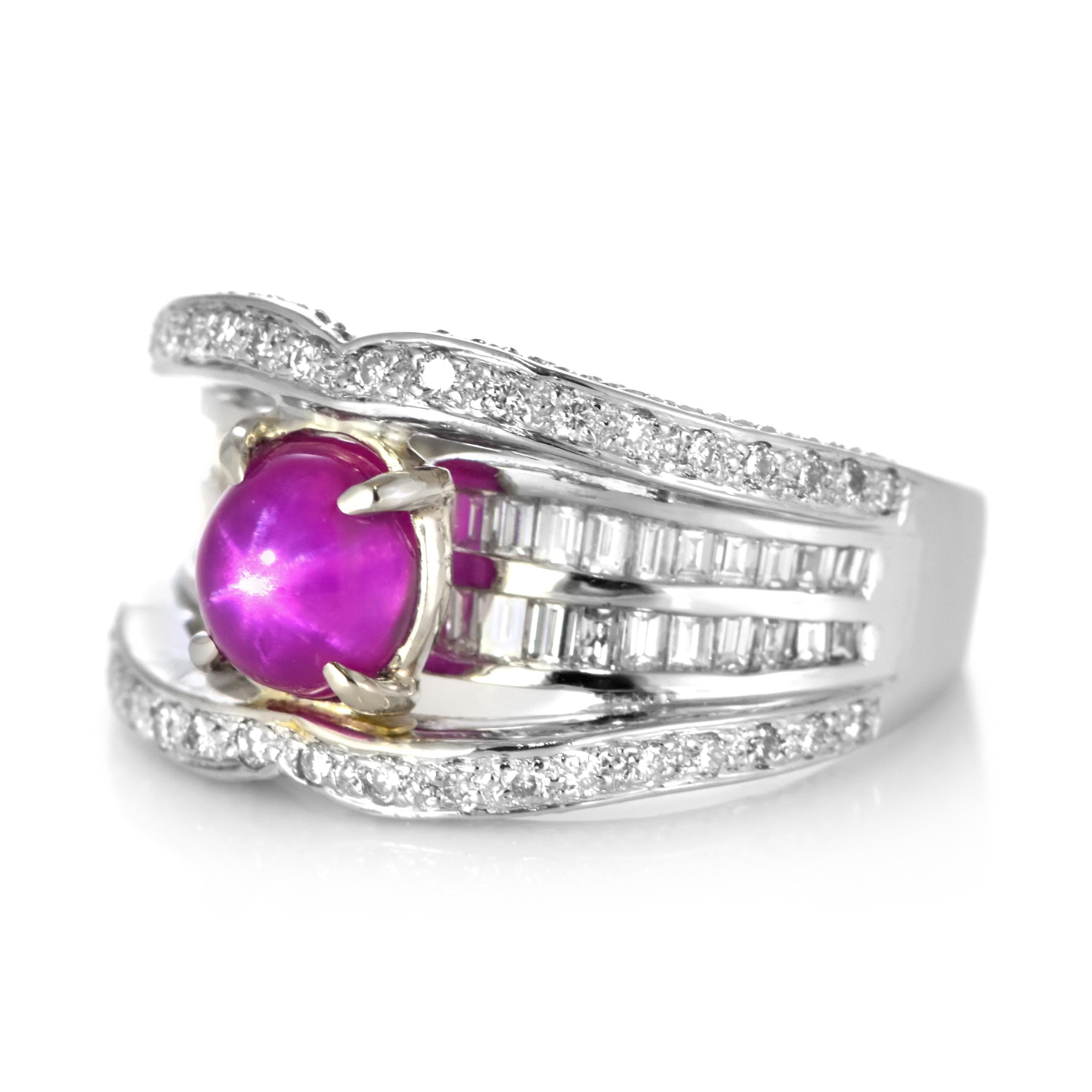 GIA Cert. 2,14 Karat natürlicher burmesischer Sternrubin und Diamantring aus Platin im Zustand „Hervorragend“ im Angebot in Tokyo, JP