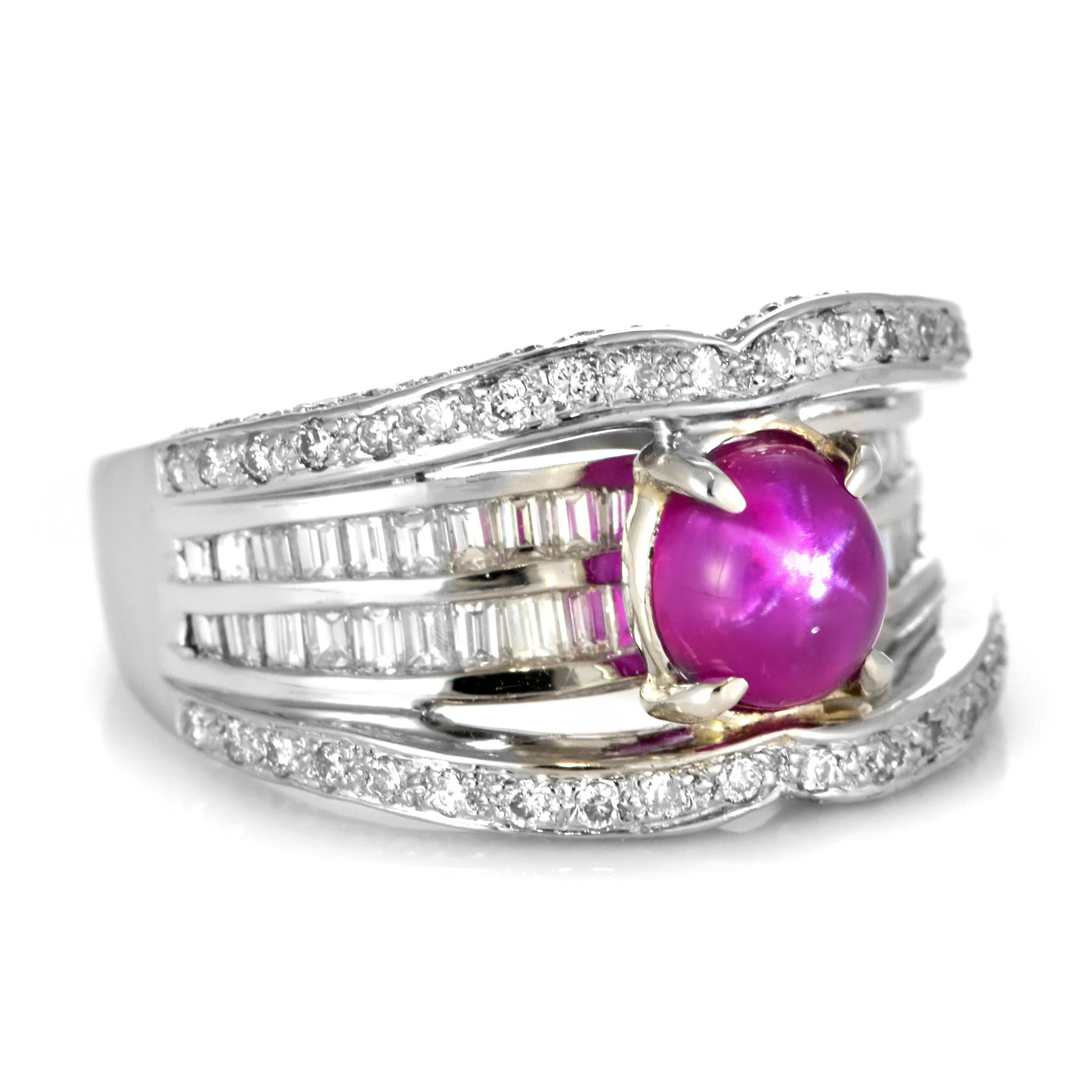 GIA Cert. 2,14 Karat natürlicher burmesischer Sternrubin und Diamantring aus Platin im Angebot 3