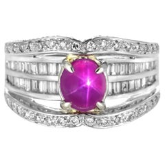 GIA Cert. 2.14 Carat Natural Burmese Star Ruby and Diamond Ring Made in Platinum