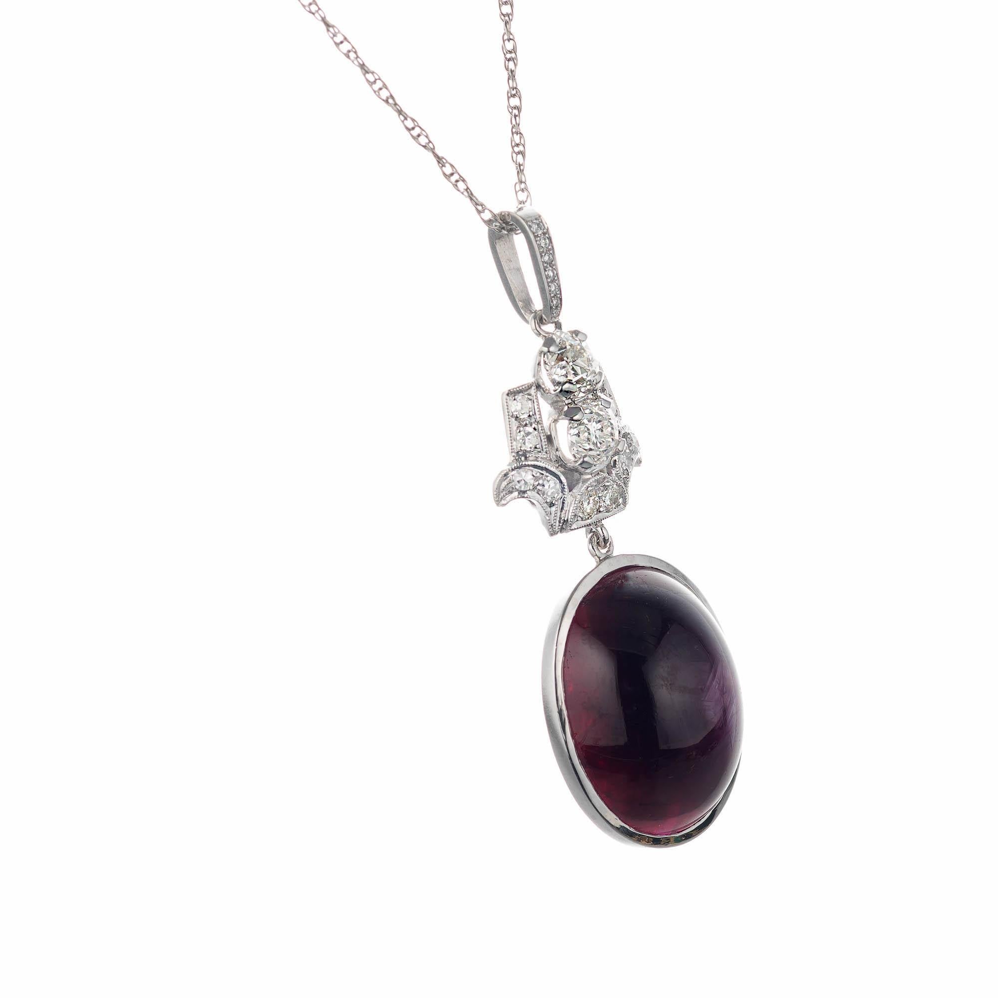 Oval Cut GIA Certified 21.91 Star Oval Ruby Diamond Platinum Pendant Necklace