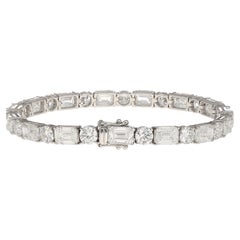 GIA Cert. 22 Carat Emerald & Round Lab Diamond Tennis Bracelet 18K White