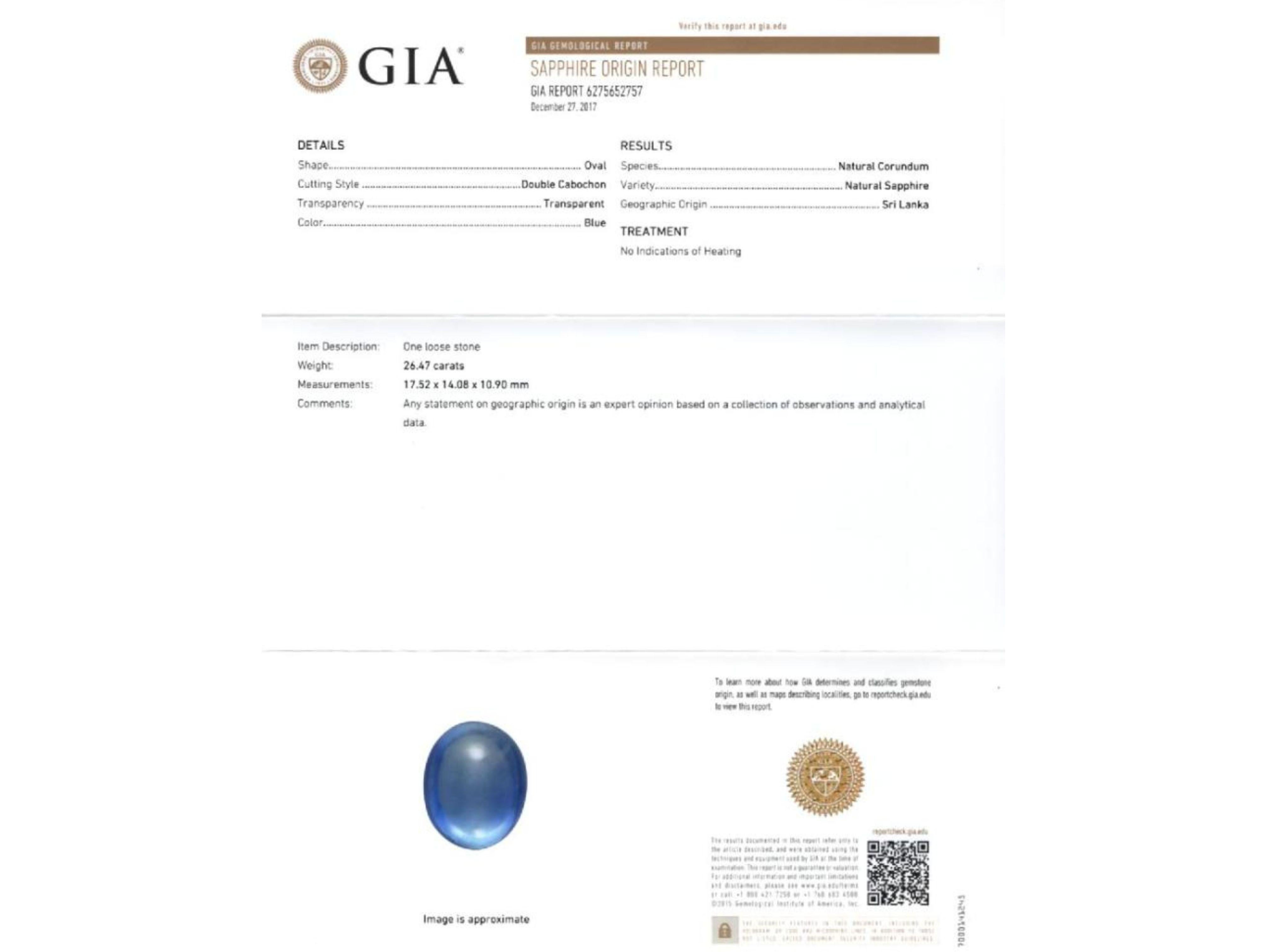 GIA Zertifikat. 26 Karat Saphir keine Hitze Cabochon & Diamant Art Deco Dome 18K Ring im Angebot 6