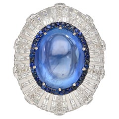 GIA Cert. 26 Carat Sapphire No Heat Cabochon & Diamond Art Deco Dome 18K Ring