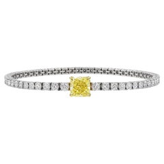 GIA Cert. Pulsera de tenis de 18 quilates con centro de diamante amarillo de 2,65 quilates
