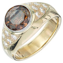 Retro GIA Cert 2.80 Carat Orange Brown Diamond Gold Platinum Men's Ring