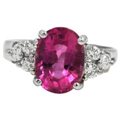 GIA Cert 2.93 CTW Natural Pink Tourmaline & Diamond Engagement Ring Platinum 900