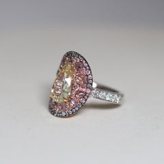 GIA Cert. 3 Ct. Fancy Yellow Pear Shape Rose-Cut Diamond Pink, Blue Diamond Ring