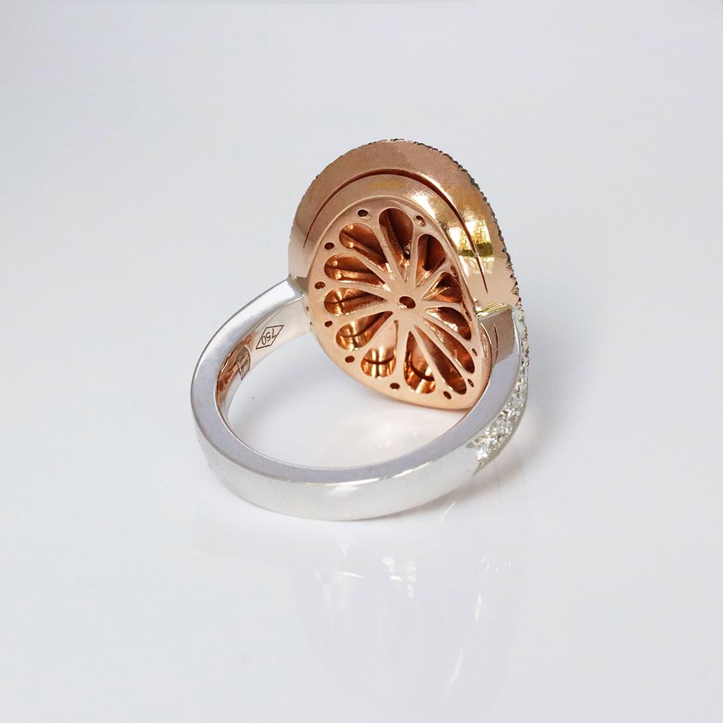 Art Nouveau GIA Cert. 3 Ct. Fancy Yellow Pear Shape Rose-Cut Diamond Pink, Blue Diamond Ring For Sale